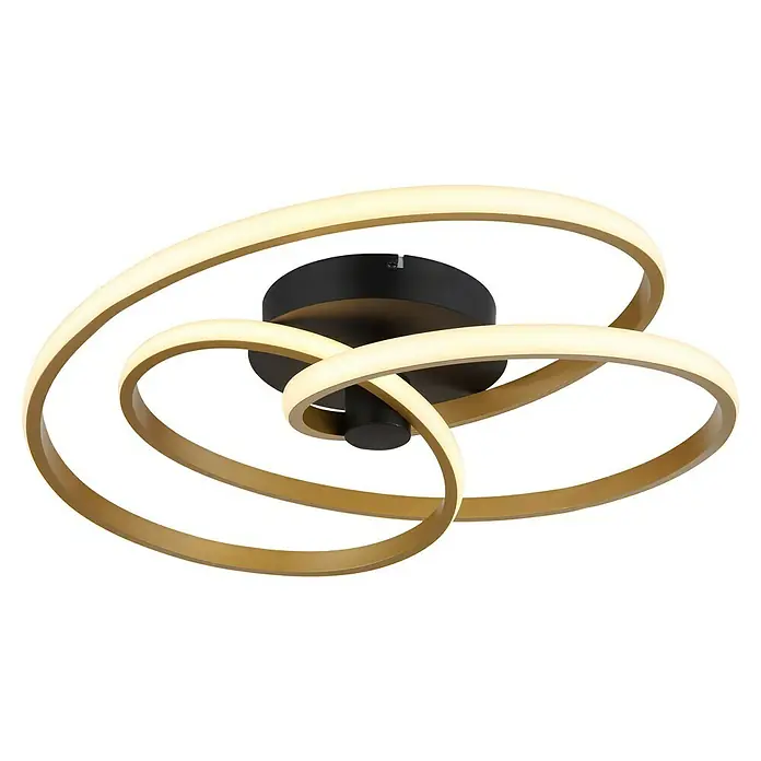 Globo LED-Deckenleuchte rund Glyxar - 40 W, Ø x H: 50 x 16 cm, Gold, Warmweiß - Moderne LED-Deckenleuchte mit geschwungenen, goldfarbenen Elementen und schwarzer Halterung. Stilvolle Beleuchtung für jeden Raum.