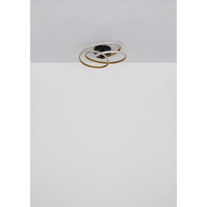 Globo LED-Deckenleuchte rund Glyxar - 40 W, Ø x H: 50 x 16 cm, Gold, Warmweiß - Moderne Deckenleuchte mit eleganten goldenen Ringen und schwarzer Basis, die einen Hauch von Luxus in jeden Raum bringt.