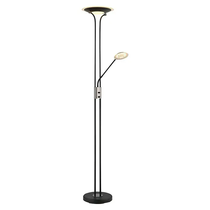 Globo LED-Deckenfluter Tamika - 25 W, Höhe: 180 cm, Schwarz, Kaltweiß - Stehleuchte mit zwei Leuchten, modernes Design für Innenräume. Die Lampe verfügt über einen runden Fuß und einen zusätzlichen Lesearm.