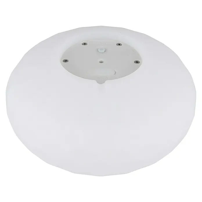 Globo LED-Tischleuchte Laela - 0,5 W, Weiß, RGBW, Ø x H: 20 x 11,7 cm - Nahaufnahme einer runden, kabellosen RGB-LED-Leuchte mit weißem Sockel und einem Schalter zum Ein- und Ausschalten.