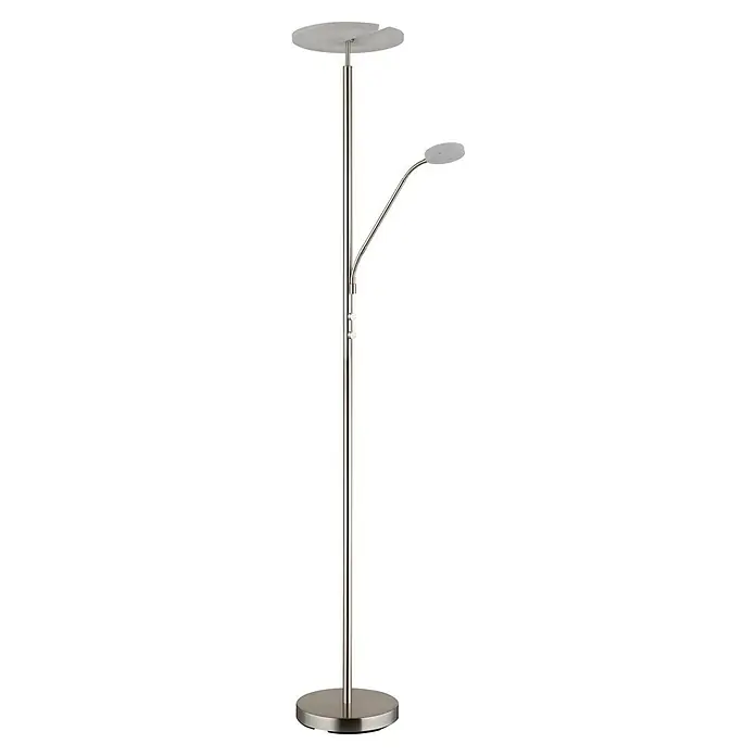 Globo LED-Deckenfluter Stanford - 28 W, Höhe: 180 cm, Nickel, Warmweiß - Moderne Stehlampe mit zwei Leuchten, ideal für Wohnzimmer oder Büro. Elegantes Design mit verstellbaren Armen für optimale Beleuchtung.
