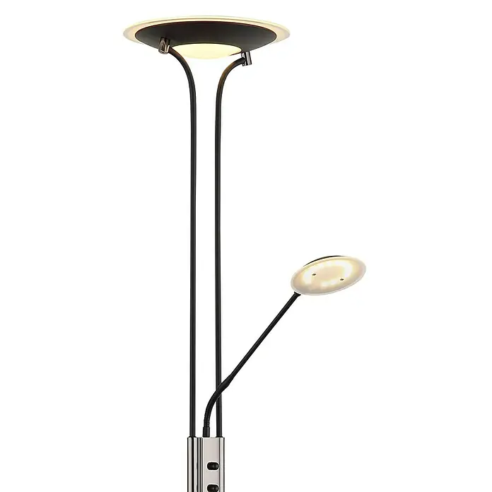 Globo LED-Deckenfluter Tamika - 25 W, Höhe: 180 cm, Schwarz, Kaltweiß - Stehleuchte mit zwei Leuchten. Eine Deckenleuchte oben und eine Leselampe in der Mitte. Elegantes Design für modernes Wohnen.