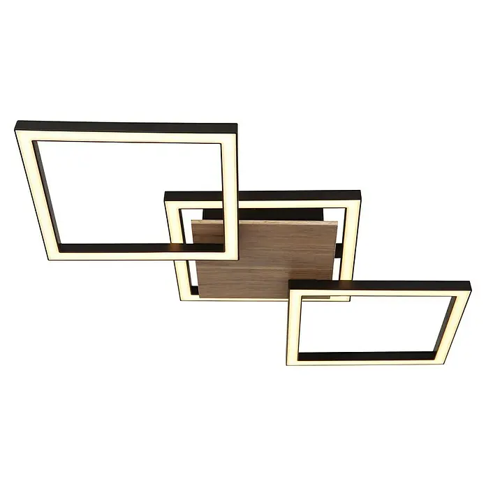 Globo LED-Deckenleuchte Kaden - 24 W, L x B x H: 63 x 27,5 x 5,7 cm, Schwarz, Warmweiß - Moderne Deckenleuchte mit quadratischen LED-Rahmen und Holzplatte. Elegantes Design für stilvolle Innenräume.