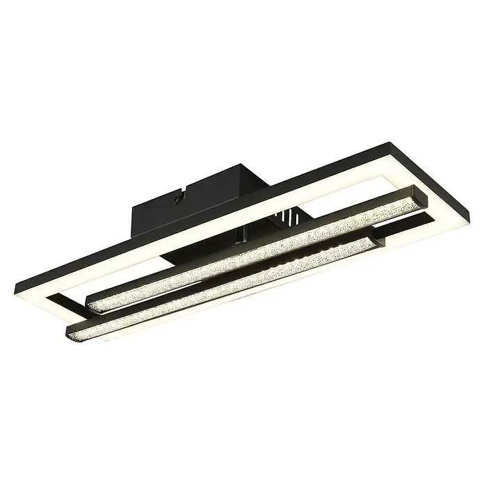 Globo LED-Deckenleuchte Highway - 24 W, L x B x H: 40 x 37,5 x 6,3 cm, Schwarz, Warmweiß - Moderne LED-Deckenleuchte mit rechteckigem Design und dekorativen Kristallstäben für stilvolle Beleuchtung in jedem Raum.