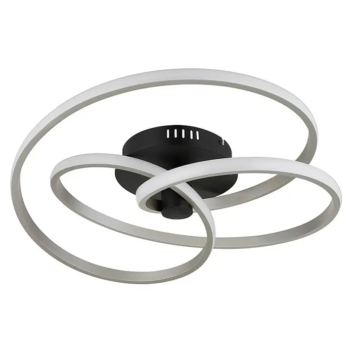 Globo LED-Deckenleuchte rund Glyxar - 40 W, Ø x H: 50 x 16 cm, Silber, Warmweiß - Moderne Deckenleuchte mit geschwungenen, weißen LED-Bändern und schwarzer Basis für stilvolle Beleuchtung im Raum.