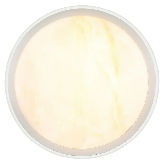 Globo LED-Deckenleuchte rund Tyrone - 24 W, Ø x H: 385 cm x 80 mm, Neutralweiß - Nahaufnahme einer runden Deckenleuchte mit sanftem, warmem Licht und weißem Rahmen. Stilvolles Beleuchtungselement für Innenräume.