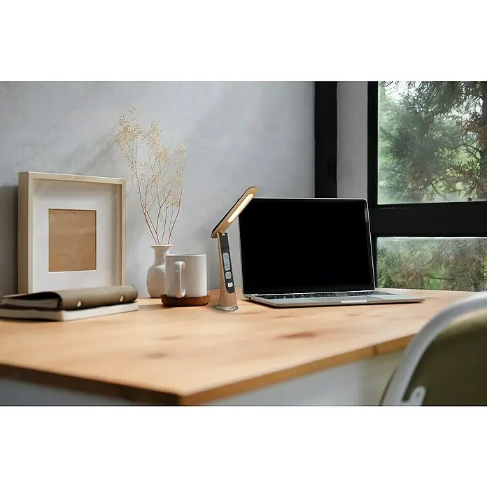 Globo LED-Tischleuchte Averie - L x B x H: 24,5 x 5,7 x 31,4 cm, Silber, Warmweiß - Dieser moderne Schreibtisch verfügt über eine praktische Lampe, die sich ideal für die Arbeit am Laptop eignet, und bietet optimale Beleuchtung für Ihren Arbeitsplatz.