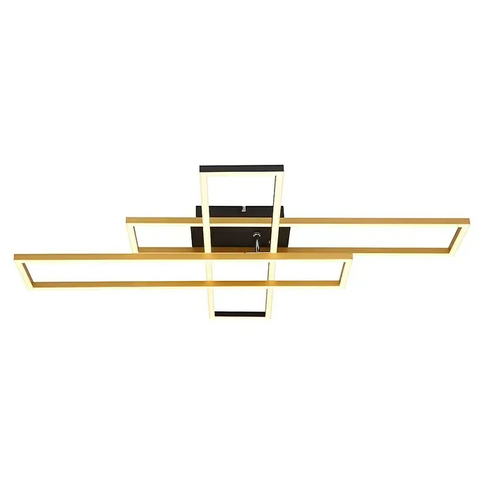 Globo LED-Deckenleuchte Dakari - 40 W, L x B x H: 80 x 60 x 9,5 cm, Schwarz, Warmweiß - Moderne LED-Deckenleuchte mit goldenem Rahmen. Das Design ist geometrisch und sorgt für eine elegante Beleuchtung im Raum.