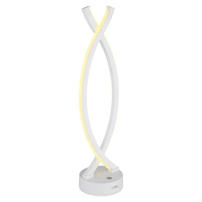 Globo LED-Tischleuchte Hela - Höhe: 41 cm, Weiß, Warmweiß - Moderne LED-Tischleuchte in DNA-Form mit warmem Licht und weißem Finish, ideal für Nachttische oder Büros.
