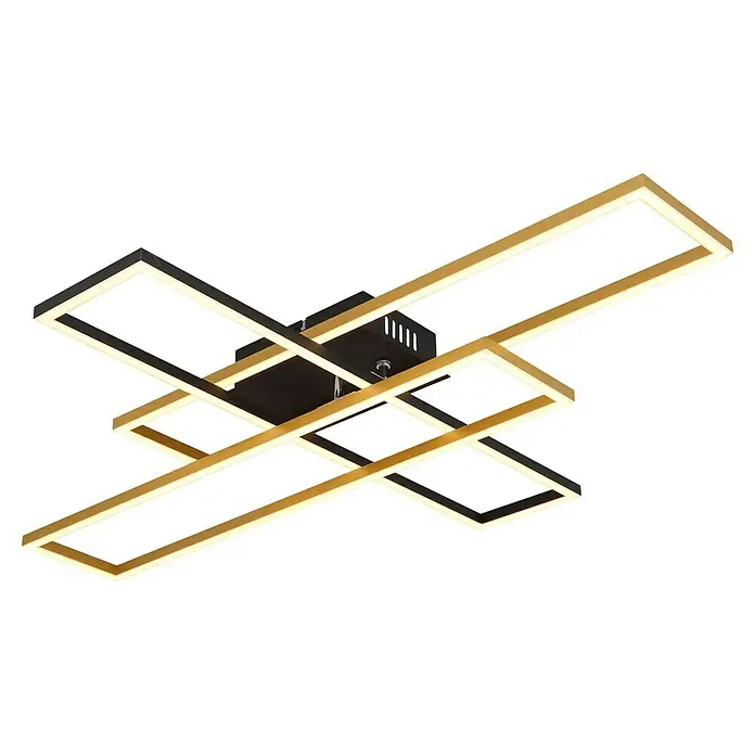 Globo LED-Deckenleuchte Dakari - 40 W, L x B x H: 80 x 60 x 9,5 cm, Schwarz, Warmweiß - Moderne Deckenleuchte mit verschachtelten, goldfarbenen Quadraten und integriertem LED-Licht für eine stilvolle Beleuchtung im Raum.