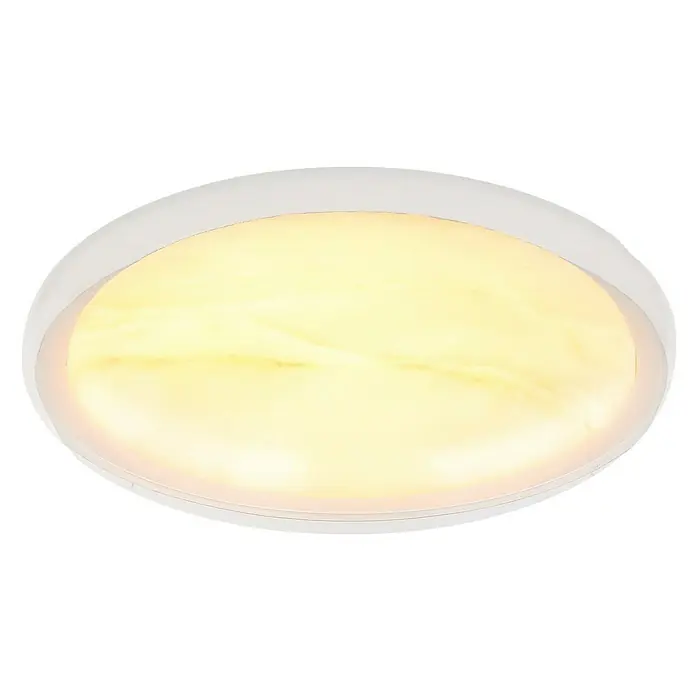 Globo LED-Deckenleuchte rund Tyrone - 24 W, Ø x H: 385 cm x 80 mm, Neutralweiß - Nahaufnahme einer runden Deckenleuchte mit warmem, diffusem Licht, ideal für stimmungsvolle Raumbeleuchtung im Innenbereich.