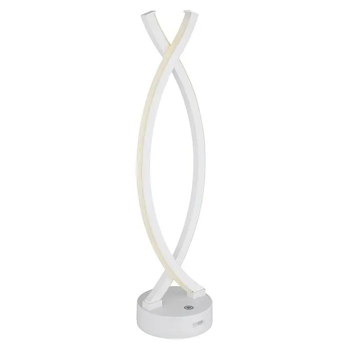 Globo LED-Tischleuchte Hela - Höhe: 41 cm, Weiß, Warmweiß - Nahaufnahme einer modernen, spiralförmigen LED-Tischleuchte in Weiß, die ein warmes Licht ausstrahlt und ein minimalistisches Design aufweist.