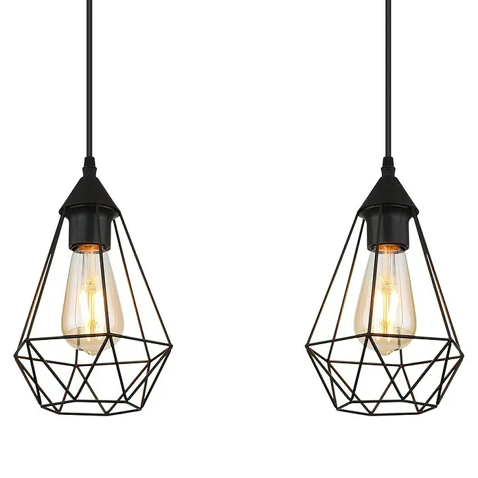 Globo Pendelleuchte - 60 W, L x B x H: 17 cm x 79 cm x 120 mm, E27 - Elegante Doppelleuchte mit geometrischen Lampenschirmen und Edison-Glühbirnen für stilvolle Beleuchtung.