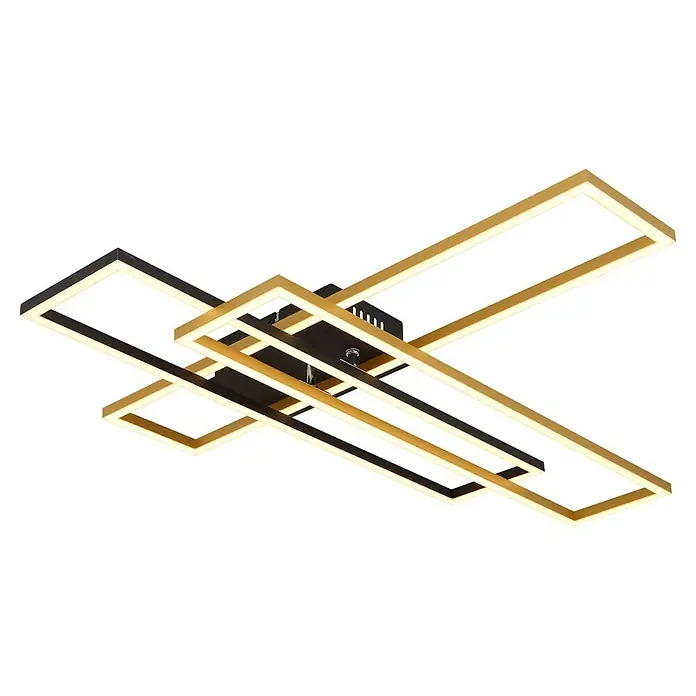 Globo LED-Deckenleuchte Dakari - 40 W, L x B x H: 80 x 60 x 9,5 cm, Schwarz, Warmweiß - Moderne Deckenleuchte mit goldenen Rahmen und LED-Beleuchtung. Ideal für stilvolle Wohnräume und Büros, schafft eine helle und elegante Atmosphäre.
