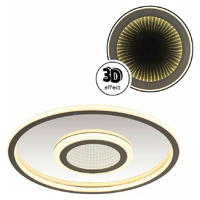 Globo LED-Deckenleuchte rund Cara - 40 W, Ø x H: 43,2 x 5 cm, Grau, Warmweiß - Moderne LED-Deckenleuchte mit 3D-Effekt, ideal für stilvolle Innenräume und energiesparende Beleuchtung.