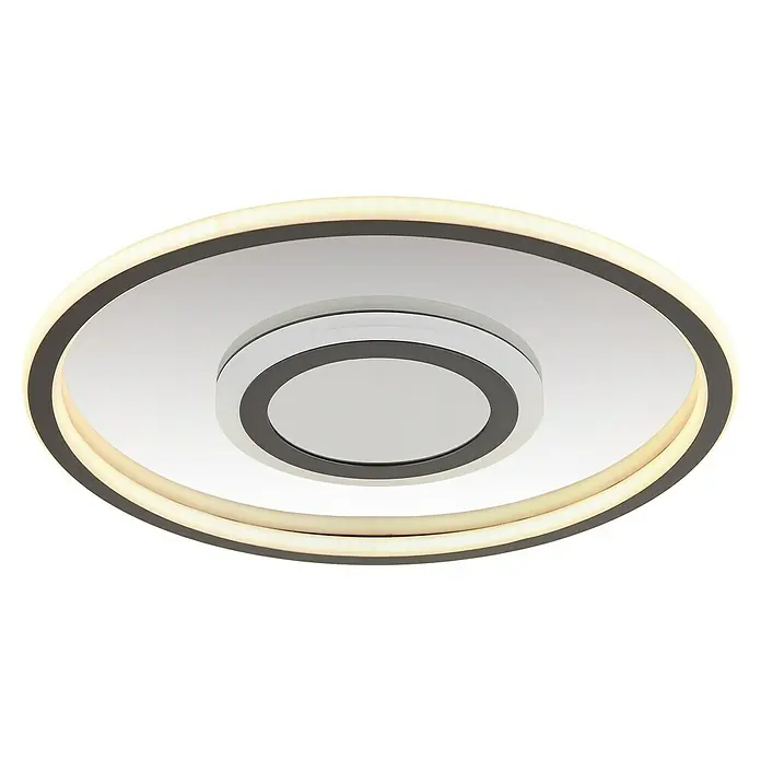 Globo LED-Deckenleuchte rund Cara - 40 W, Ø x H: 43,2 x 5 cm, Grau, Warmweiß - Runde Deckenleuchte mit LED-Beleuchtung. Die moderne Leuchte bietet angenehmes Licht und ein stilvolles Design, ideal für Wohnräume.