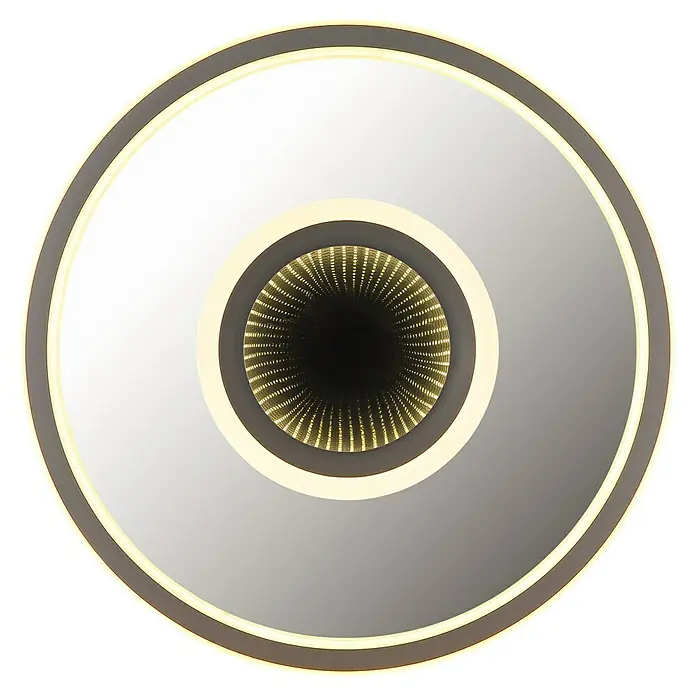 Globo LED-Deckenleuchte rund Cara - 40 W, Ø x H: 43,2 x 5 cm, Grau, Warmweiß - Runde Deckenleuchte mit Infinity-Effekt, bestehend aus einem Spiegel mit LED-Beleuchtung und einem faszinierenden Tiefeneffekt.