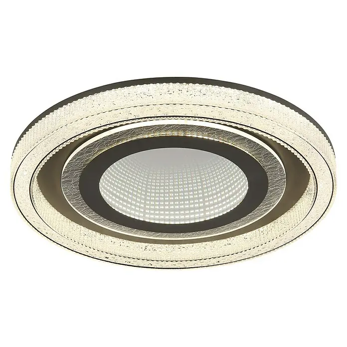 Globo LED-Deckenleuchte rund mit Tunneleffekt Alsuna - 48 W, Ø x H: 48 x 7 cm, Anthrazit - Nahaufnahme einer modernen LED-Deckenleuchte mit Kristallverzierungen und einem einzigartigen Infinity-Effekt.