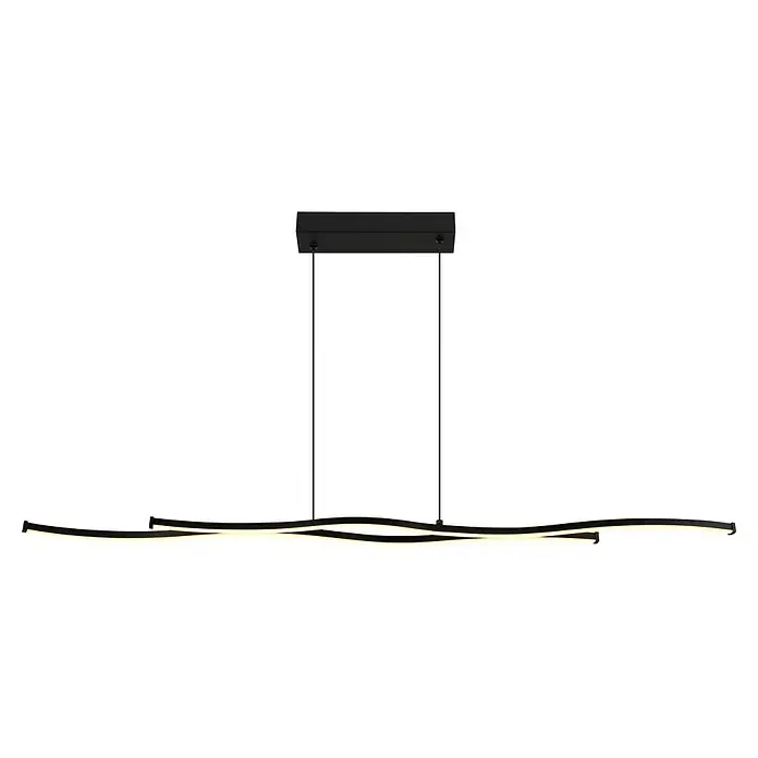 Globo LED-Pendelleuchte Boyd - 30 W, Höhe: 120 cm, Warmweiß, Schwarz - Nahaufnahme einer modernen schwarzen LED-Pendelleuchte mit geschwungenem Lichtdesign.