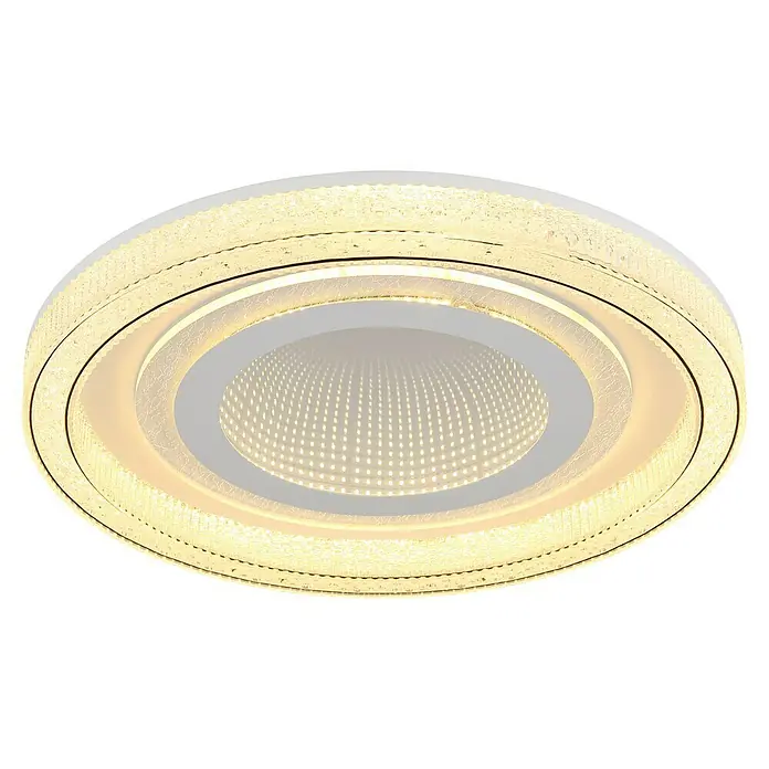 Globo LED-Deckenleuchte rund mit Tunneleffekt Alsuna - 48 W, Ø x H: 48 x 7 cm, Weiß - Eine moderne LED-Deckenleuchte mit Kristallverzierungen und einem dreistufigen Design, das eine helle und elegante Beleuchtung bietet.