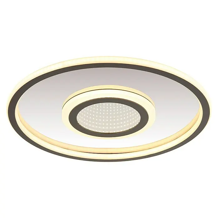 Globo LED-Deckenleuchte rund Cara - 40 W, Ø x H: 43,2 x 5 cm, Grau, Warmweiß - Deckenleuchte mit LED-Beleuchtung in modernem Design, bestehend aus zwei konzentrischen Kreisen in Schwarz und Weiß.