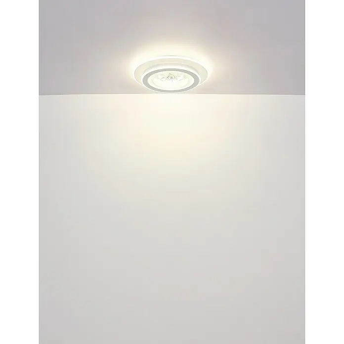 Globo LED-Deckenleuchte rund Bluma - 36 W, Ø x H: 46 x 6,5 cm, Weiß - Naheaufnahme einer modernen, runden Deckenleuchte mit heller Beleuchtung, ideal für die Inneneinrichtung und zur Aufwertung des Raumes.