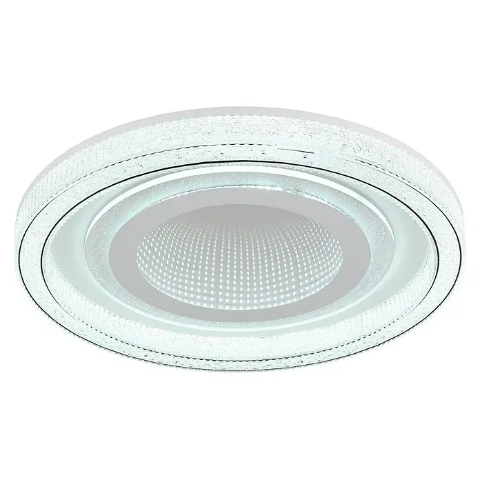 Globo LED-Deckenleuchte rund mit Tunneleffekt Alsuna - 48 W, Ø x H: 48 x 7 cm, Weiß - Eine moderne LED-Deckenleuchte mit einem kristallverzierten Rand und einem zentralen, verspiegelten Lichtpaneel für eine elegante Beleuchtung.
