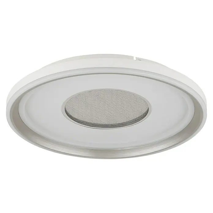 Globo LED-Deckenleuchte rund Eila - 48 W, Ø x H: 48 x 6,3 cm, Weiß/ Champagner - Nahaufnahme einer weißen LED-Deckenleuchte mit einem runden, grauen Einsatz in der Mitte, ideal für moderne Innenräume.