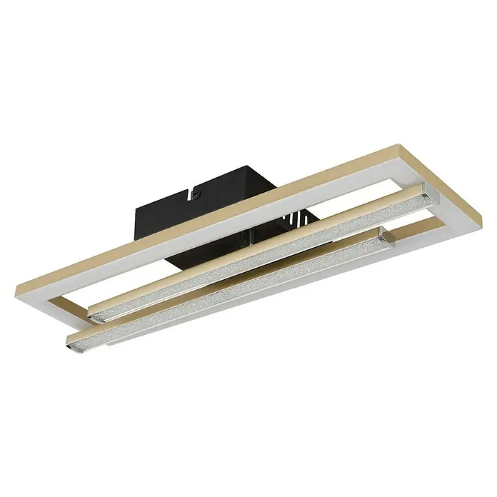 Globo LED-Deckenleuchte Highway - 24 W, L x B x H: 40 x 37,5 x 6,3 cm, Gold, Warmweiß - Eine Deckenleuchte mit rechteckigem Design und dekorativen LED-Leuchtstäben für eine moderne Beleuchtung im Raum.