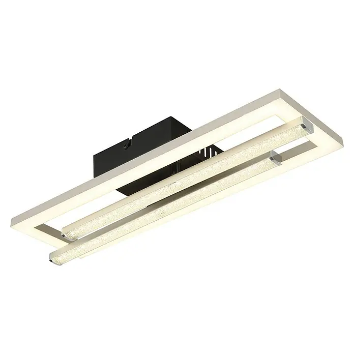 Globo LED-Deckenleuchte Highway - 24 W, L x B x H: 40 x 37,5 x 6,3 cm, Silber, Warmweiß - Deckenleuchte mit zwei kristallverzierten Röhren und einem rechteckigen Rahmen, ideal für modernes Wohnen.