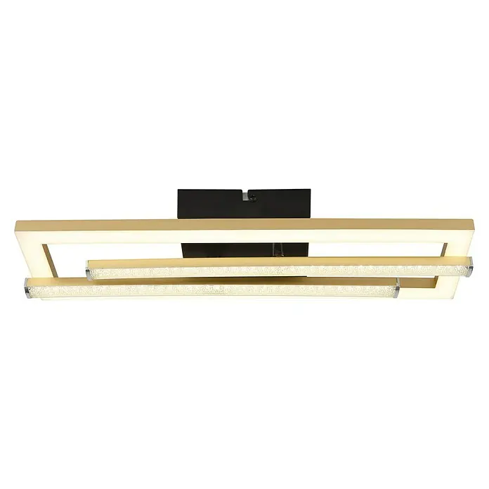 Globo LED-Deckenleuchte Highway - 24 W, L x B x H: 40 x 37,5 x 6,3 cm, Gold, Warmweiß - Moderne Deckenleuchte mit goldenen Akzenten und funkelnden Kristallelementen, die ein warmes und einladendes Licht erzeugt.