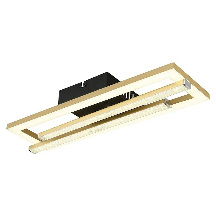 Globo LED-Deckenleuchte Highway - 24 W, L x B x H: 40 x 37,5 x 6,3 cm, Gold, Warmweiß - Moderne LED-Deckenleuchte mit rechteckigem Design und warmweißen Lichtleisten, ideal für stilvolle Innenräume.
