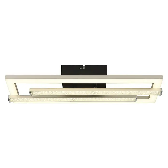 Globo LED-Deckenleuchte Highway - 24 W, L x B x H: 40 x 37,5 x 6,3 cm, Silber, Warmweiß - Eine moderne LED-Deckenleuchte mit einem rechteckigen Design und dekorativen Kristallakzenten, ideal für stilvolle Innenräume.