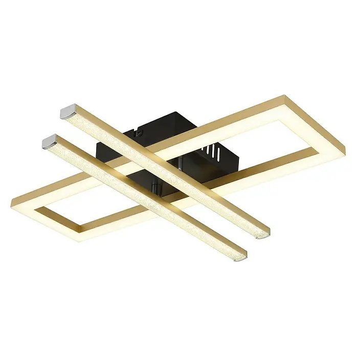 Globo LED-Deckenleuchte Highway - 24 W, L x B x H: 40 x 37,5 x 6,3 cm, Gold, Warmweiß - Moderne LED-Deckenleuchte mit überkreuzten goldenen Rechtecken, die ein elegantes und helles Ambiente schafft. Stilvolle Beleuchtung für jeden Raum.