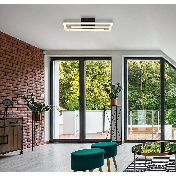 Globo LED-Deckenleuchte Highway - 24 W, L x B x H: 40 x 37,5 x 6,3 cm, Silber, Warmweiß - Moderne Deckenleuchte mit rechteckigem Design für stilvolle Beleuchtung im Wohnraum. Ideal für moderne Einrichtungen.