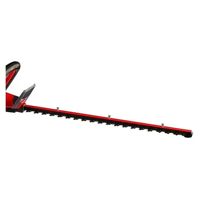 Einhell Professional PXC 18V Cortasetos de batería SOLO GP-CH 18/50 LI BL - 18 V, Iones de litio, Sin batería, Longitud de corte: 50 cm - Primer plano de un cortasetos rojo con hojas afiladas, diseñado para cortes precisos en jardines y parques.