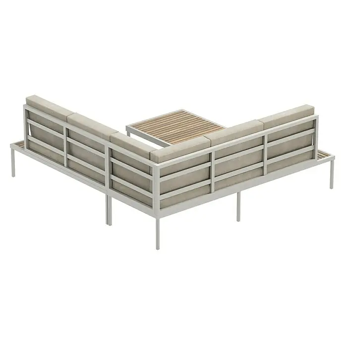 SENSUM Loungemöbel-Set Ankarsvik - 3 -tlg., Aluminium, Teak, Sandbraun - Eine modulare Lounge-Garnitur mit hellen Polstern und einem quadratischen Tisch, ideal für entspannte Stunden im Freien. Das robuste Gestell sorgt für Stabilität.