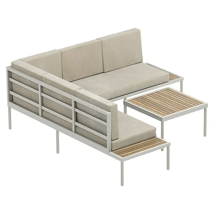 SENSUM Loungemöbel-Set Ankarsvik - 3 -tlg., Aluminium, Teak, Sandbraun - Elegante Gartenlounge-Ecke mit bequemen Polstern und einem passenden Beistelltisch mit Holzlatten. Stilvolles Outdoor-Möbelset für entspannte Stunden im Freien.