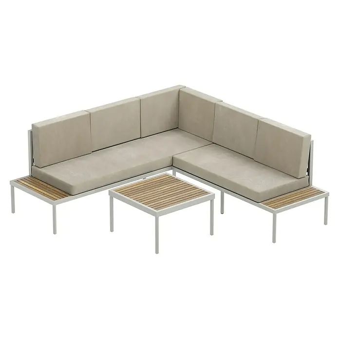 SENSUM Loungemöbel-Set Ankarsvik - 3 -tlg., Aluminium, Teak, Sandbraun - Elegantes Lounge-Set mit bequemen Polstern und Holztischen. Perfekt für entspannte Stunden im Freien.