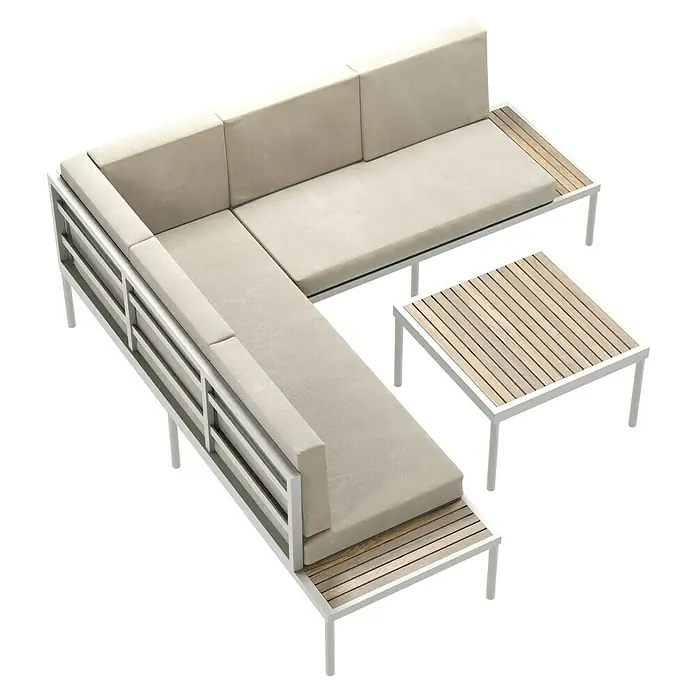 SENSUM Loungemöbel-Set Ankarsvik - 3 -tlg., Aluminium, Teak, Sandbraun - Elegante Gartenmöbel-Lounge mit Ecksofa und Couchtisch. Perfekt für entspannte Stunden im Freien, bietet Komfort und Stil für jeden Außenbereich.