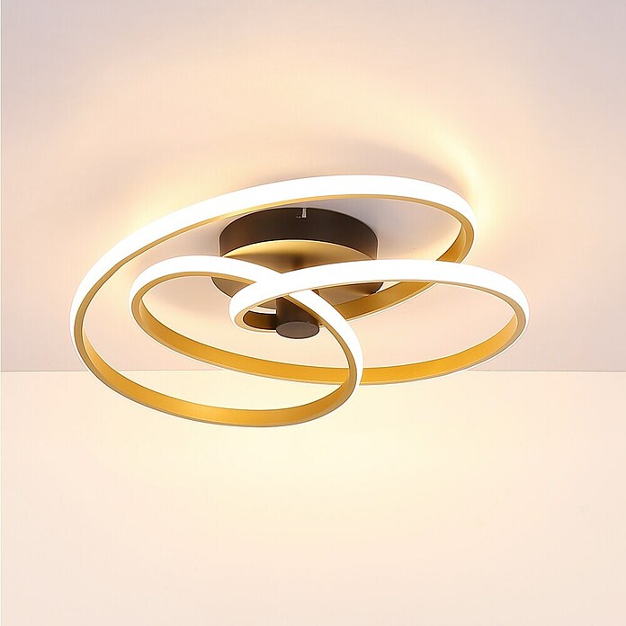 Globo Okrugla stropna LED svjetiljka Glyxar  (40 W, Ø x V: 50 x 16 cm, Crna, Zlatna, Topla bijela) | BAUHAUS