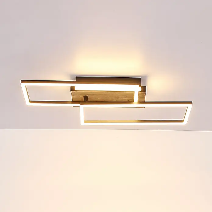 Globo LED-Deckenleuchte Highway - 24 W, L x B x H: 40 x 37,5 x 6,3 cm, Silber, Warmweiß - Deckenleuchte mit modernem, geometrischem Design, bestehend aus Rechtecken mit integrierter LED-Beleuchtung für eine stilvolle Raumausleuchtung.