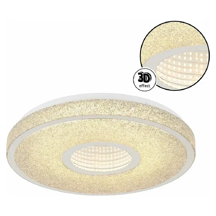 Globo LED-Deckenleuchte rund mit Tunneleffekt Astania - Farbe Gehäuse: Weiß, Ø x H: 38 x 6,5 cm, Mit Kunststoffkristallen, Warmweiß - Moderne LED-Deckenleuchte mit 3D-Effekt und runder Form. Die Lampe sorgt für eine angenehme Beleuchtung in jedem Raum.