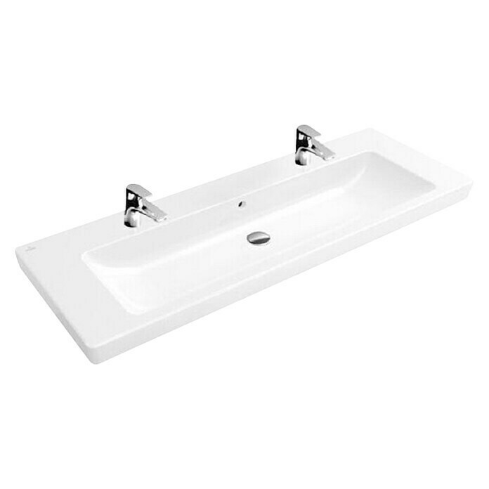 Villeroy & Boch Subway 2.0 Doppelwaschtisch130 x 47 cm, Ohne Spezialglasur, Hahnloch: Mitte, Weiß, Anzahl Waschschüsseln: 1 Front View