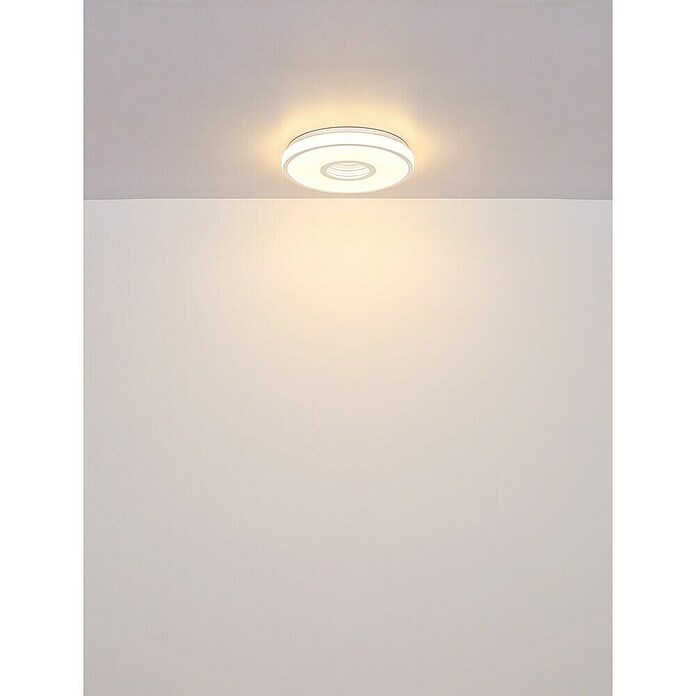 Globo LED-Deckenleuchte rund Astania (Farbe Gehäuse: Weiß, Ø x H: 38 x 6,5 cm, Tunneleffekt mittig, und Kristall-Sand, Warmweiß) | BAUHAUS