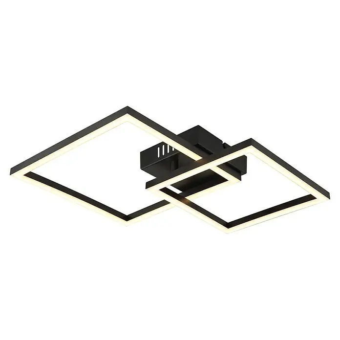 Globo LED-Deckenleuchte Tyler - 20 W, L x B x H: 48,8 x 35,3 x 6,4 cm, Schwarz, Warmweiß - Modern designte, schwarze LED-Deckenleuchte mit verschlungenen Quadraten.