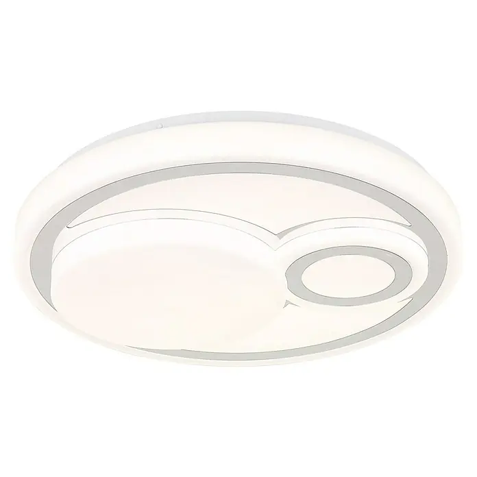 Globo LED-Deckenleuchte rund Ruiz - 24 W, Ø x H: 380 x 75 mm, Weiß, Warmweiß - Moderne Deckenleuchte in Weiß mit grauem Akzentring, ideal für stilvolle Innenräume und effiziente Beleuchtung.