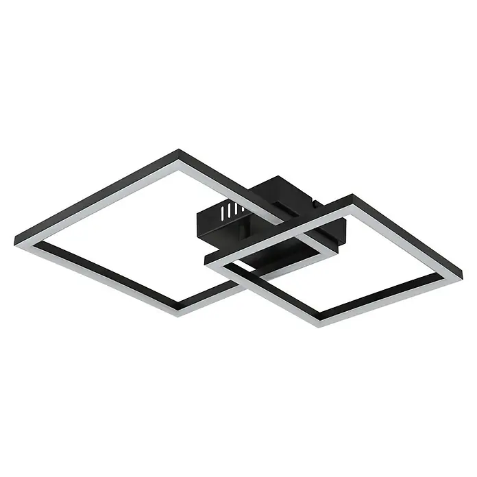 Globo LED-Deckenleuchte Tyler - 20 W, L x B x H: 48,8 x 35,3 x 6,4 cm, Schwarz, Warmweiß - Quadratische LED-Deckenleuchte mit schwarzem Rahmen und weißem Lichtband, modernes Design für stilvolle Innenräume.