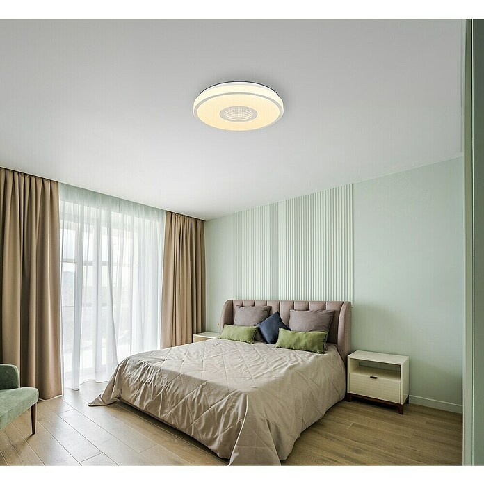 Globo LED-Deckenleuchte rund Astania (Farbe Gehäuse: Weiß, Ø x H: 38 x 6,5 cm, Tunneleffekt mittig, Warmweiß) | BAUHAUS