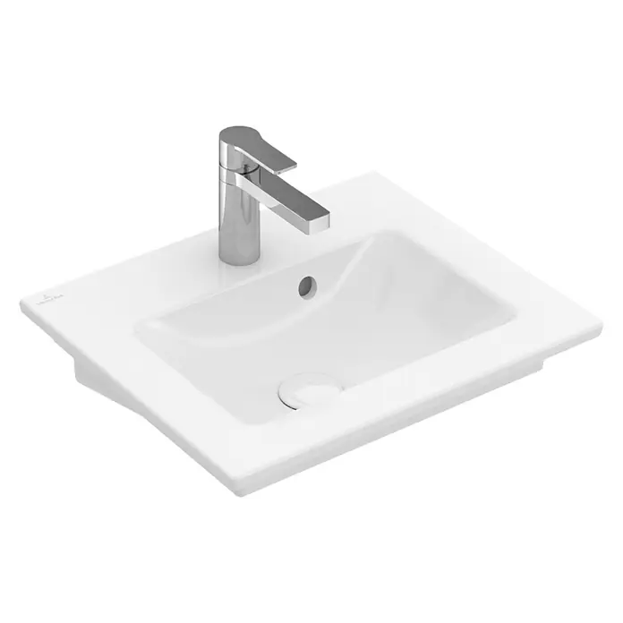 Villeroy & Boch Venticello Waschbecken - 50 x 42 cm, Ohne Spezialglasur, Hahnloch: Mitte, Mit Überlauf, Weiß - Elegantes Waschbecken mit einer modernen Armatur. Das weiße Keramikwaschbecken ist schlicht und funktional gestaltet.